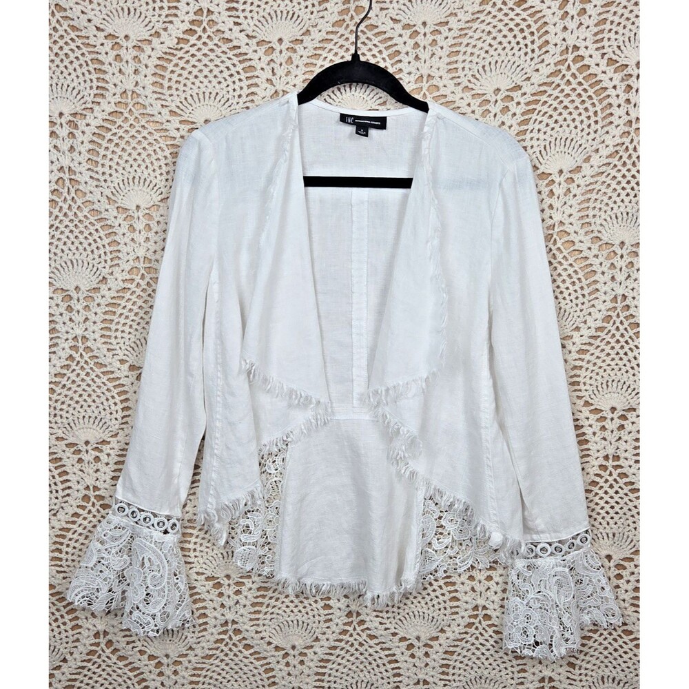 INC International Concepts Linen Jacket SMALL Lace Raw Hem Fairy Romantic Tux 80